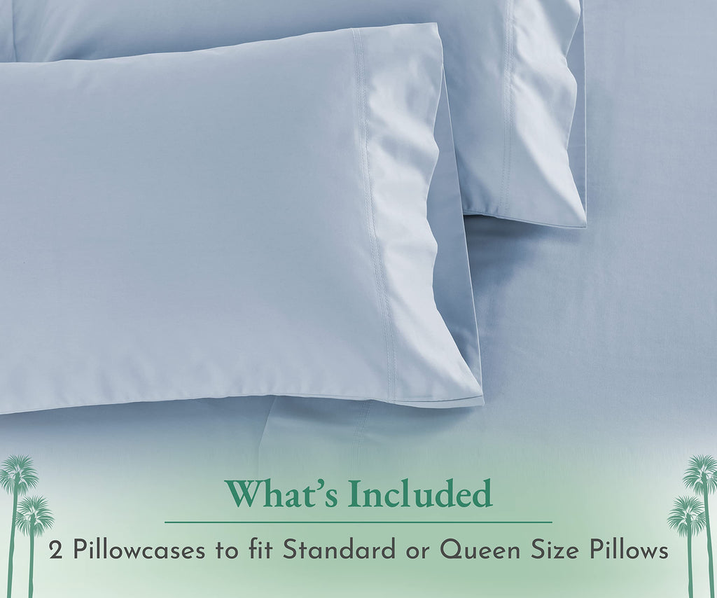 California Design Den Luxuriously Soft Hotel Quality 600 Thread Count, 100% Cotton Set Of 2 Cases, Crisp & Cool Pillowcases Standard Set Of 2 Fits Standard & Queen Pillows (Blue)
