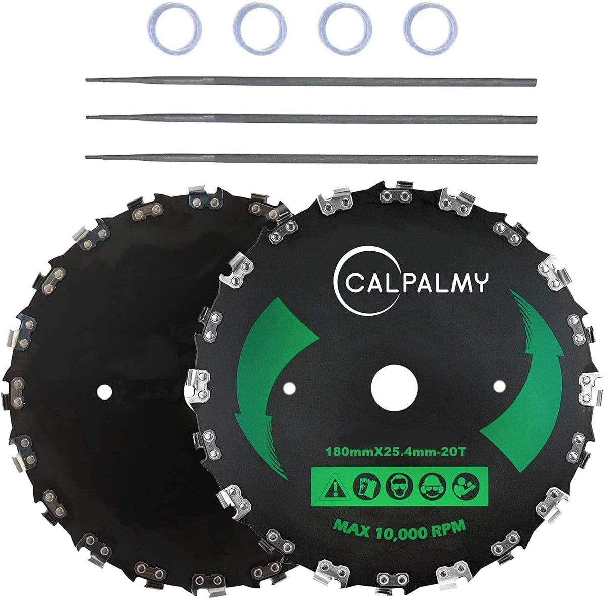 (2-Set) 7' X 20T Chainsaw Tooth Brush Blades - 2 Blades, 3 Assorted Round Files (5/32, 3/16', 11/64') And 4 Washers  For Cutt
