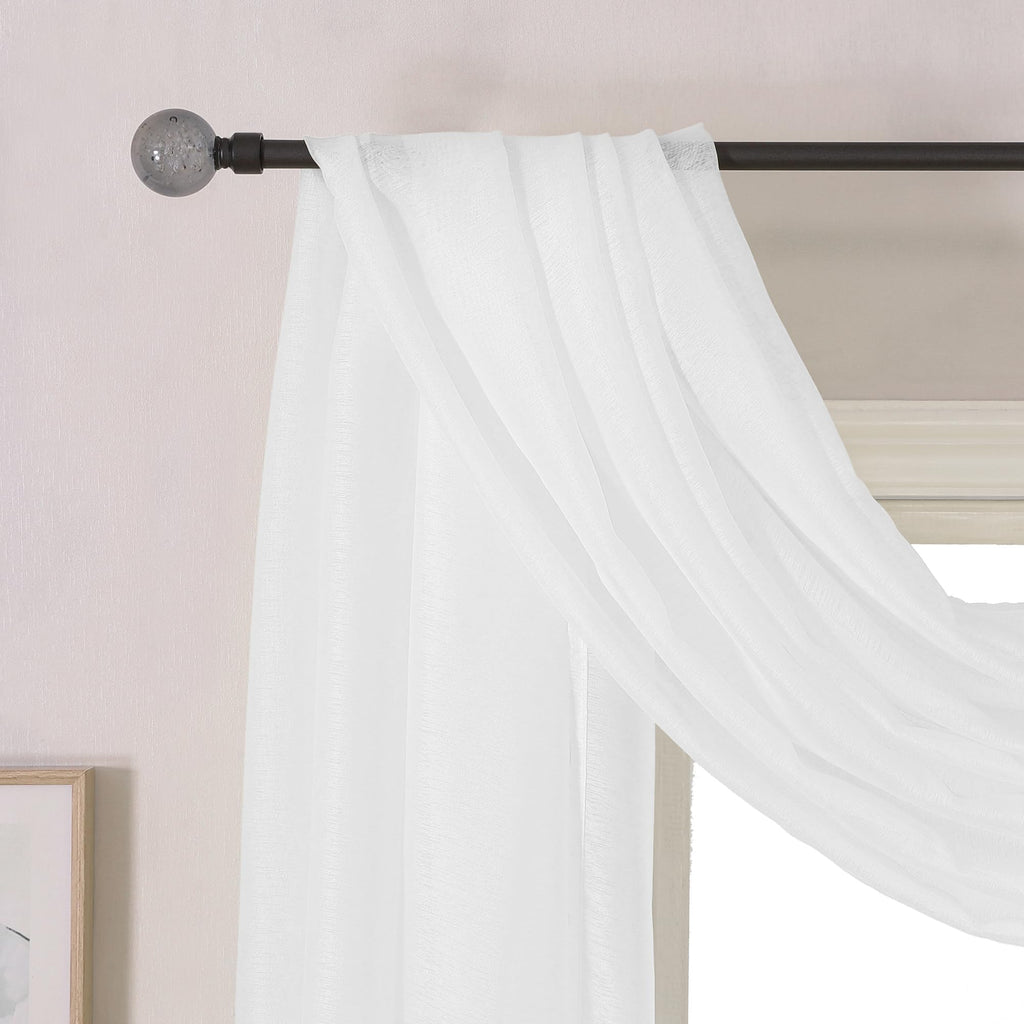 Donren White Sheer Window Scarf Valance - Luxury Soft Semi Sheer Scarf For Window Wedding Arch Sheer Curtains Scarf (1 Panel,52