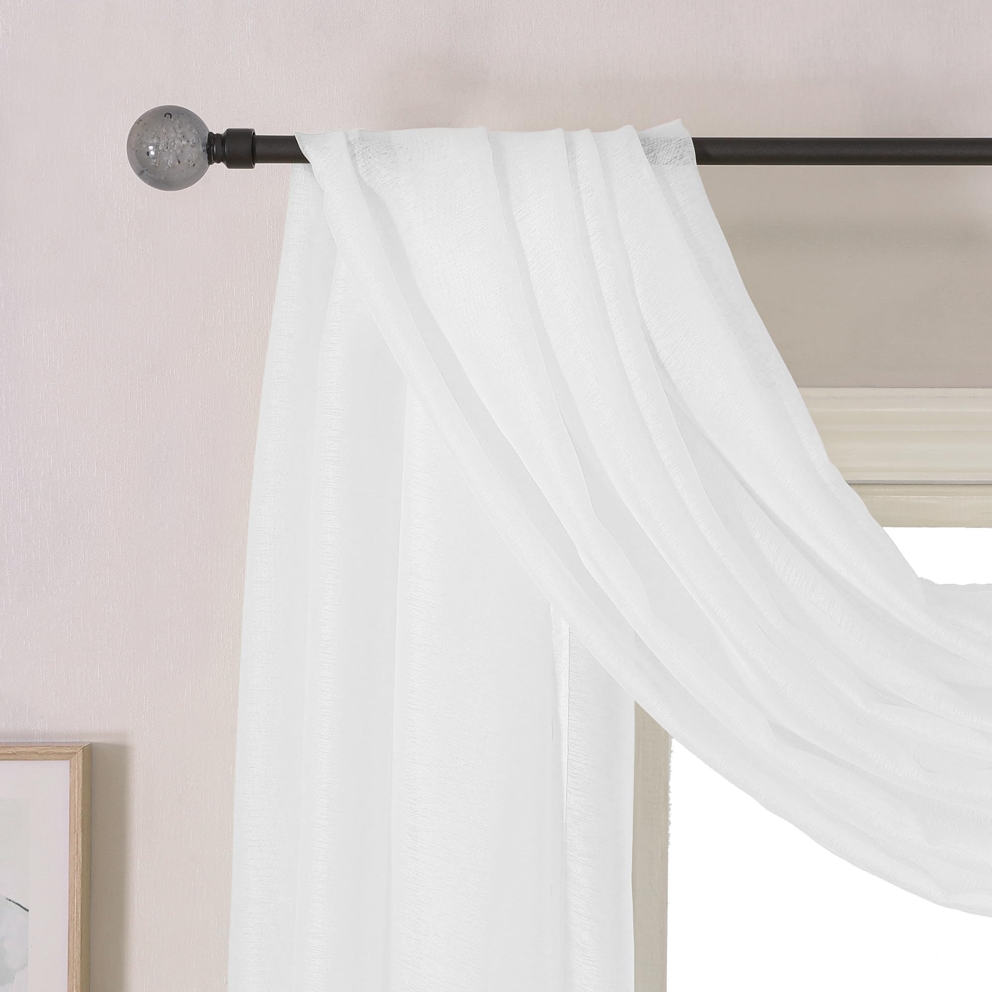 Donren White Sheer Window Scarf Valance - Luxury Soft Semi Sheer Scarf For Window Wedding Arch Sheer Curtains Scarf (1 Panel,52