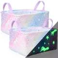Yiyiring 2 Pcs Unicorn Storage Baskets Glow in the Dark 14x10 Inch Unicorn Gifts Baskets Laundry Foldable Fluffy Storage Bin wit