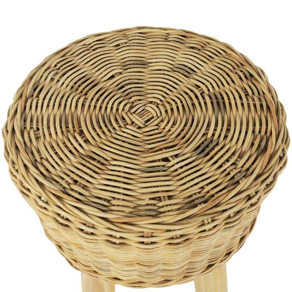 vidaXL Bar Stool with Natural Rattan Seat - Rustic Charm, Solid Teak Legs, Easily Assemble, Sturdy and Durable - Ideal for Homes, Offices, Cafes