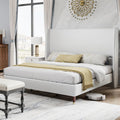 PaPaJet Queen Platform Bed Frame 51.2'' High Headboard Tall Upholstered Bed/No Box Spring Required/Wood Slat Support/Easy Assemb
