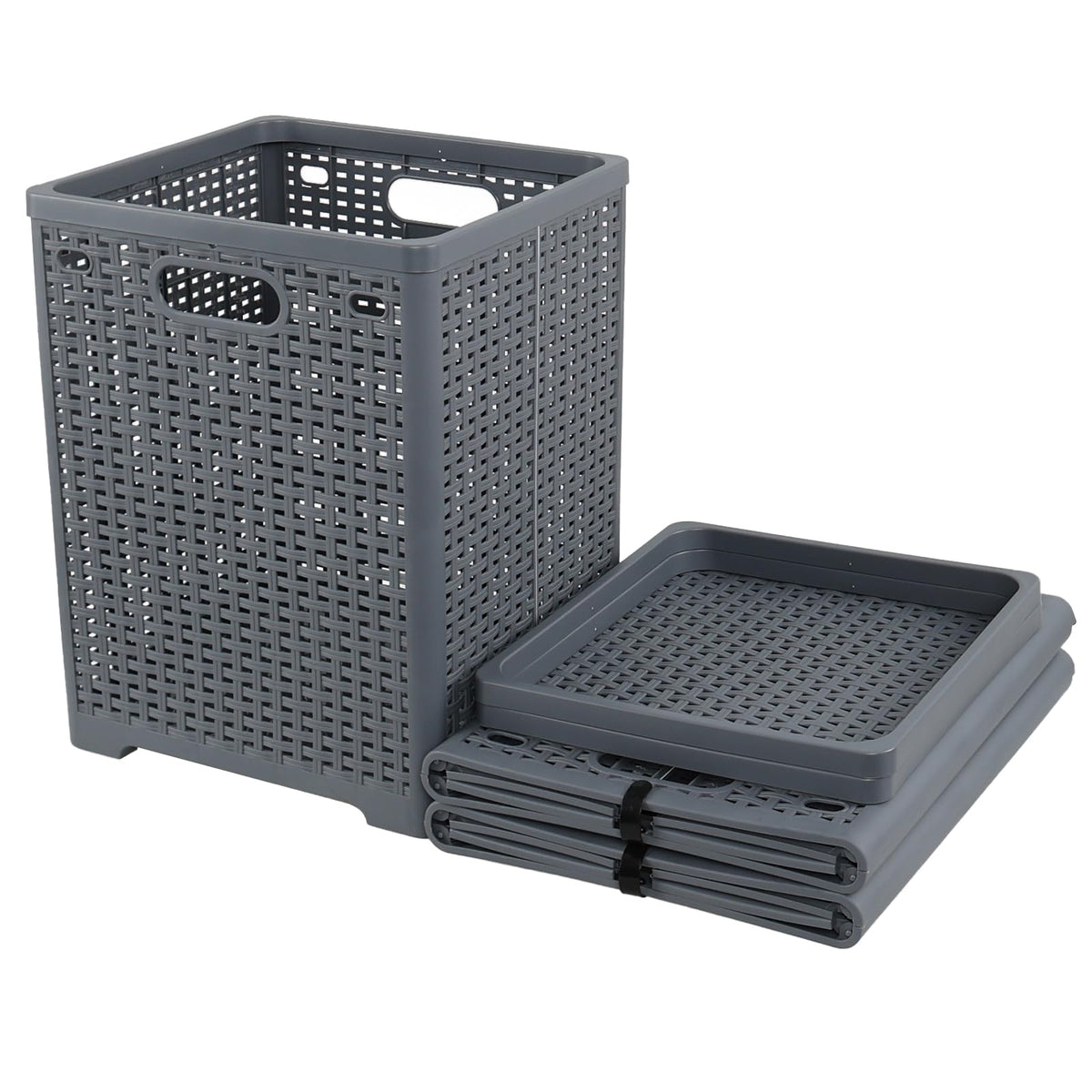 Ionoloy 46 L Collapsible Plastic Laundry Basket, 3 Pack, Grey