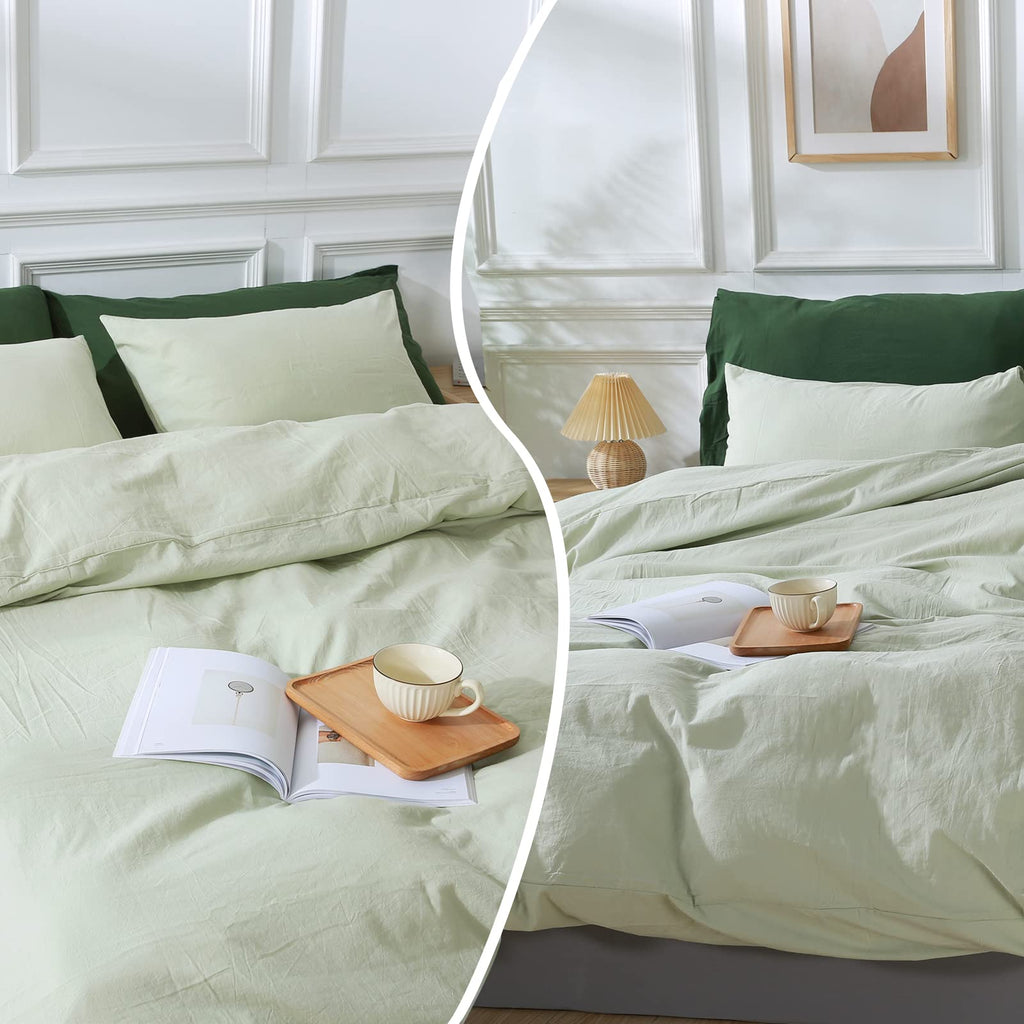 Nexhome Pro Duvet Cover Set California King Linen Feel Textured Organic Natural 100% Washed Cotton Duvet Cover 3 Pieces Bedding Set Zipper Closure, Breathable, Soft, Sage Green (No Comforter)