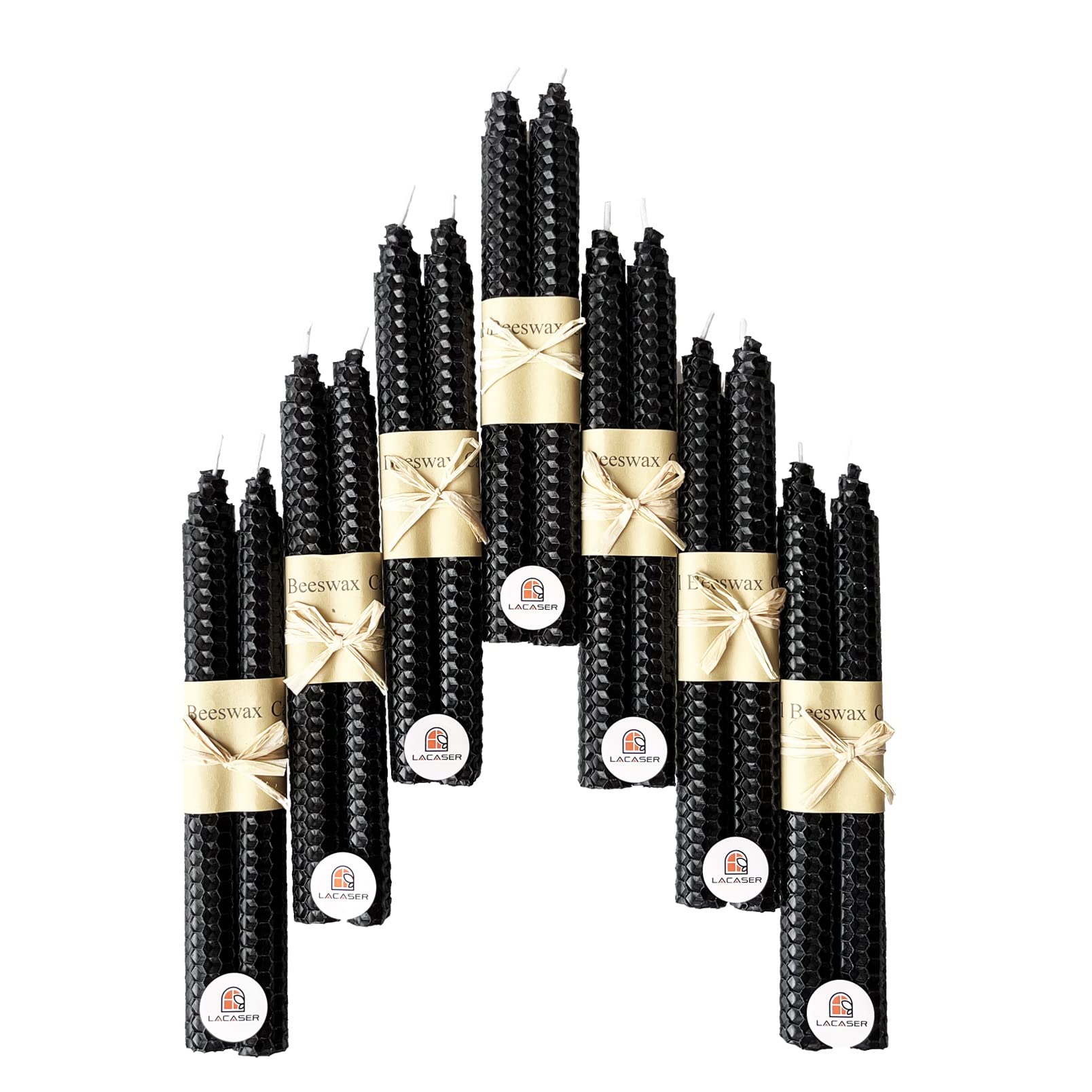 Lacaser Beeswax Black Taper Candles Set of 14 pcs, 9 Long Black Candlesticks, Smokeless & Unscented, Burning Time 4 Hours