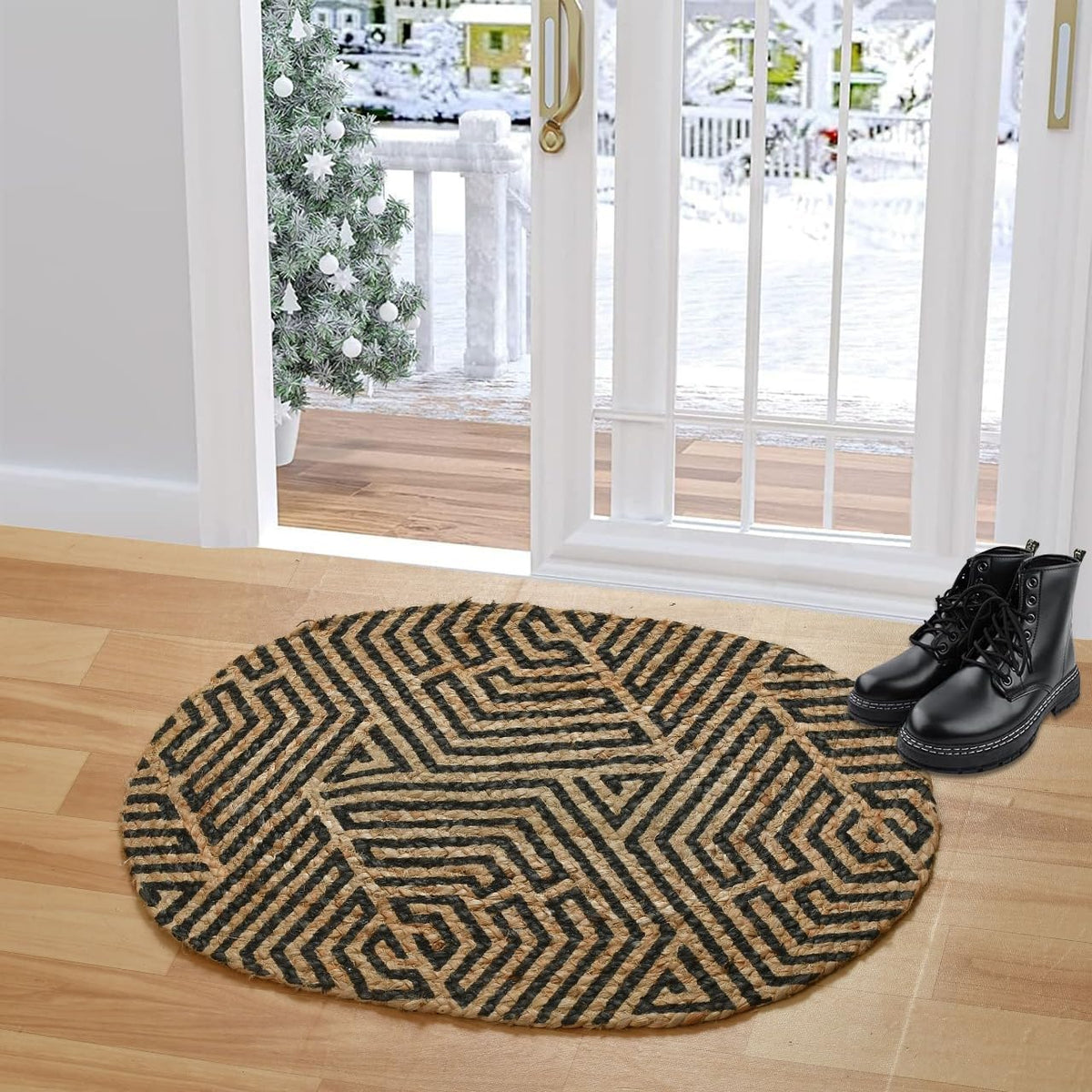 Home Lane 100% Jute Printed mats Handcrafted Oval Door Rug/Mat for Entrance, Jute Mat Carpet for Livingroom, Bedroom, Dining Roo