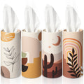 Tatuo 4 Pack Car Tissues Cylinder Holder with 3 Ply Facial Bulk Boho Round Tissue Holder Travel Tissues Boxes Container for Car 