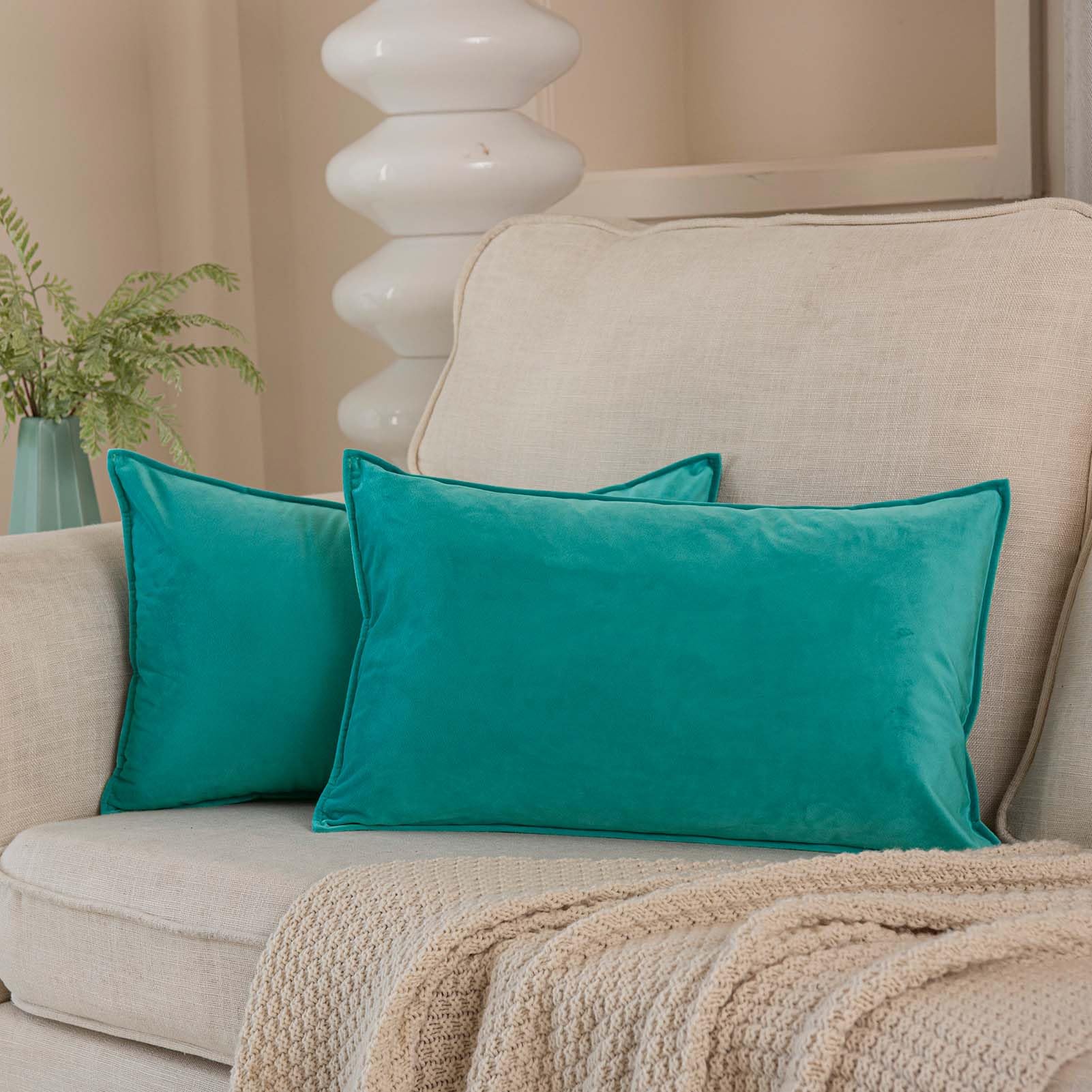 Juspurbet Turquoise Decorative Velvet Throw Pillow Covers 16X24 Inch Set Of 2,Broadside Soft Cushion Case With Invisible Zipper