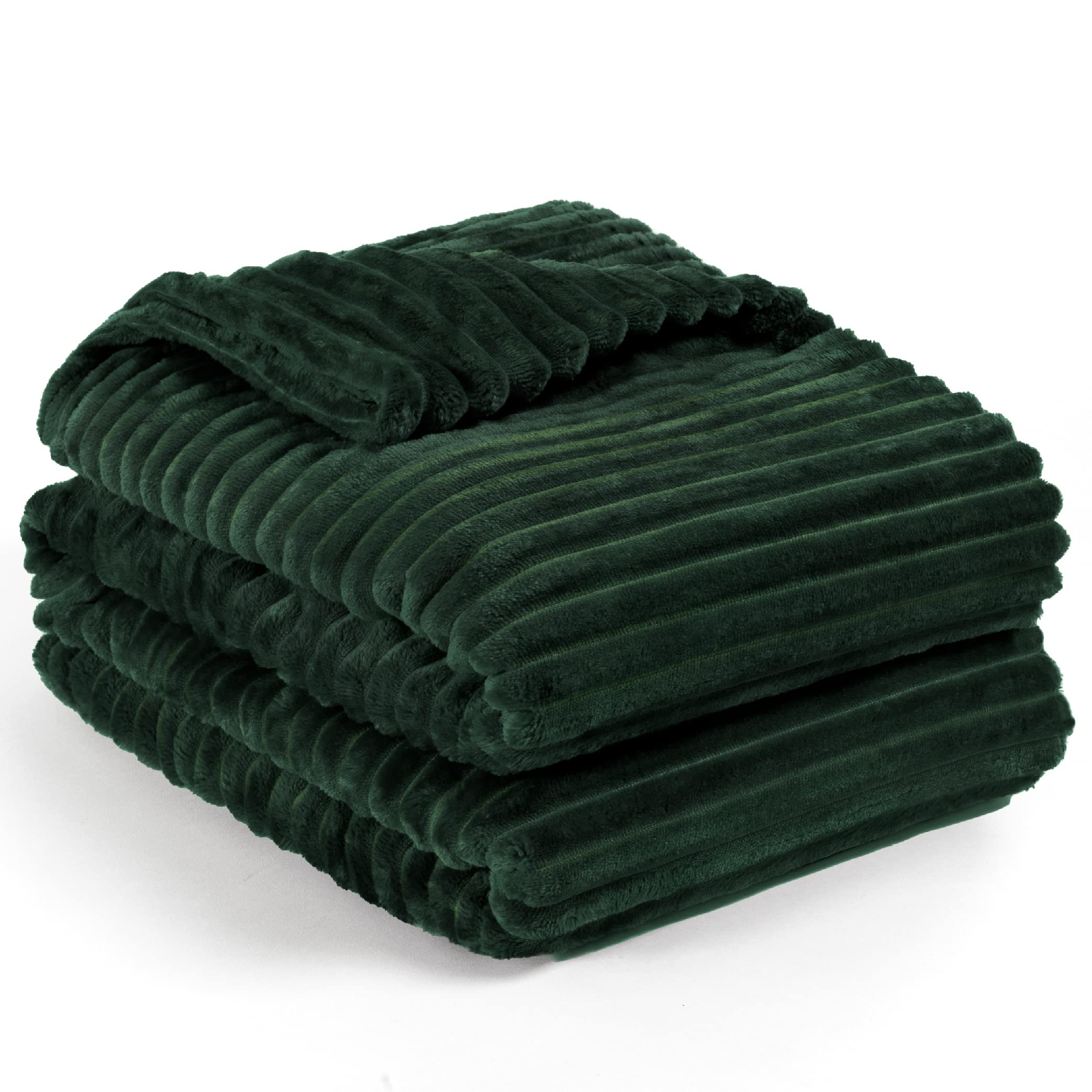 Pavilia Super Soft Fleece Throw Blanket Twin Emerald Green, Fuzzy Plush Flannel Throw, Warm Cozy Ribbed Microfiber Blanket For S