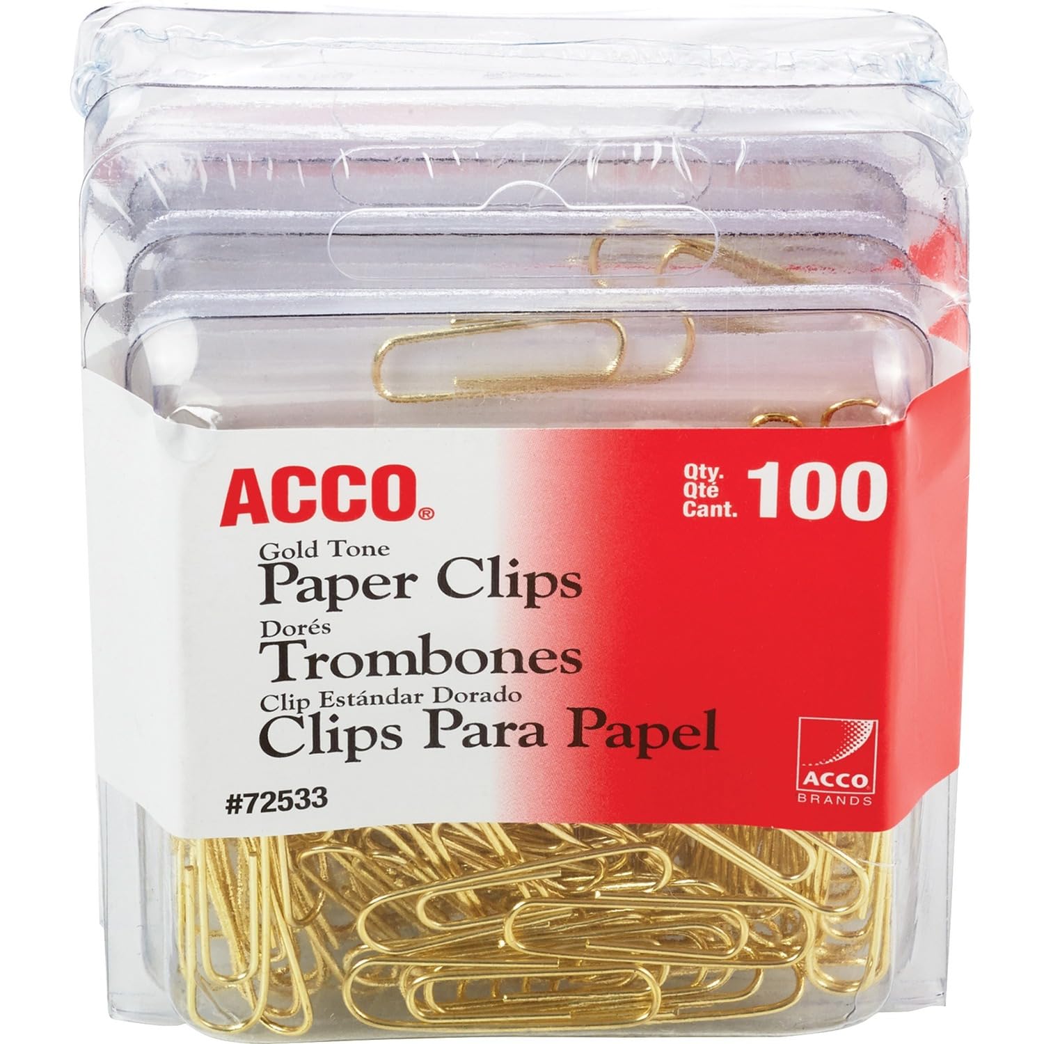 Acco Brand Gold Tone Clips, Smooth Finish, 2 Size, 100/Box, 4-Pack (400 Clips Total) (A7072554)