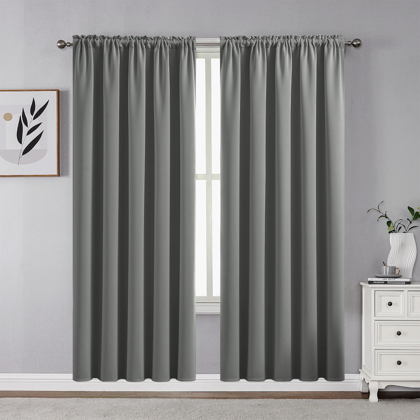 CUCRAF Light Grey Blackout Curtains 72 inch Length 2 Panels Set, Rod Pocket Room Darkening Drapes for Bedroom Living Room, Insul