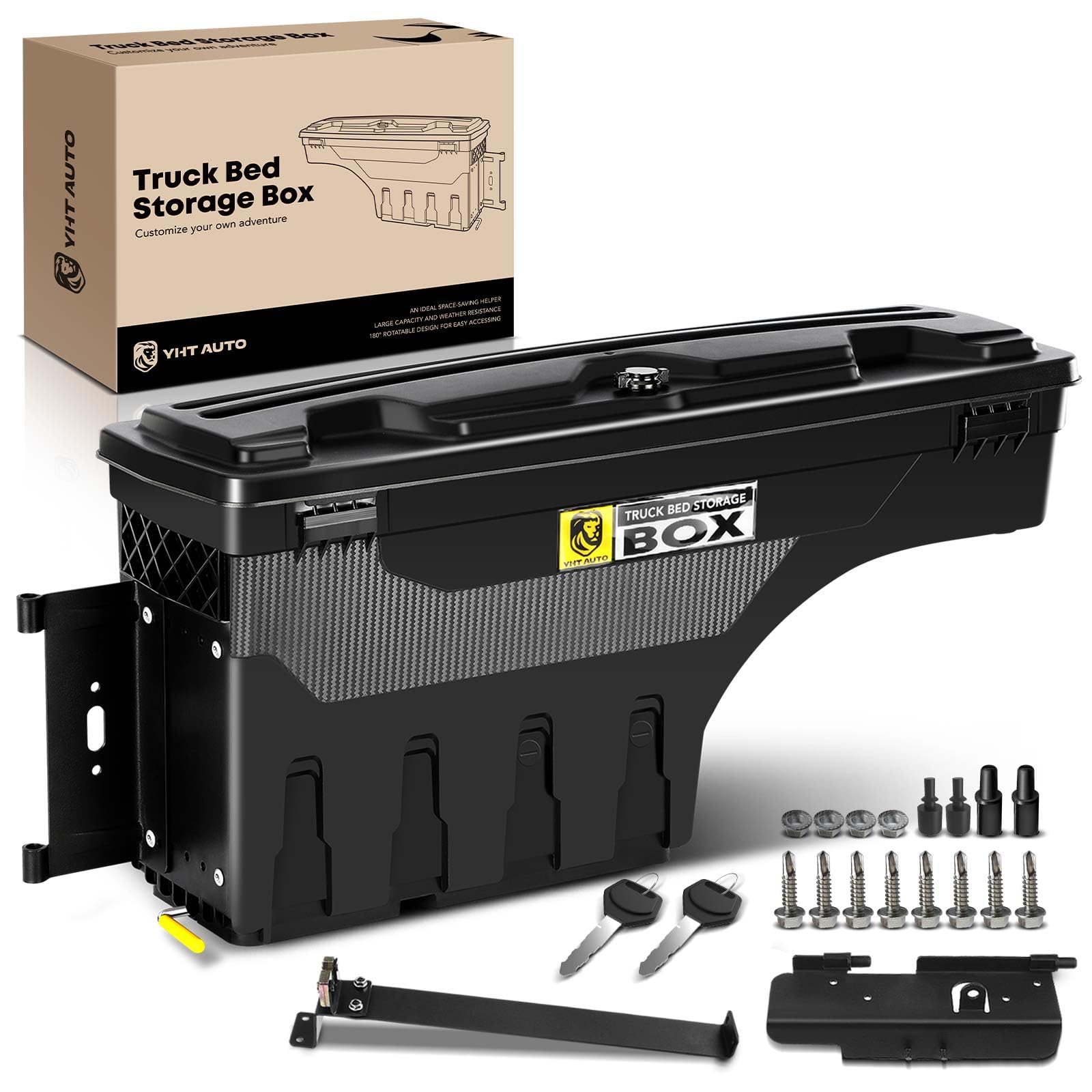 Yhtauto Truck Bed Storage Tool Box Lockable Compatible With 2015-2023 Ford F-150, Without Bed Rail Storage, Driver Side, Swing W