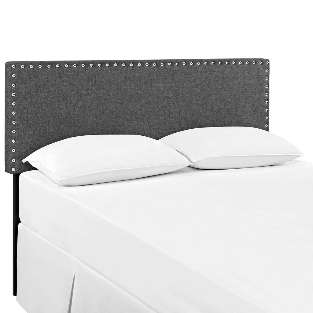 CasaFoyer  Phoebe Fabric Upholstered Queen Headboard | Stylish Minimalist Design | Silver Nail Button Trim | Solid Wood Frame | Adjustable Legs | Soft Linen Fabric Upholstery | Dense Foam Padding