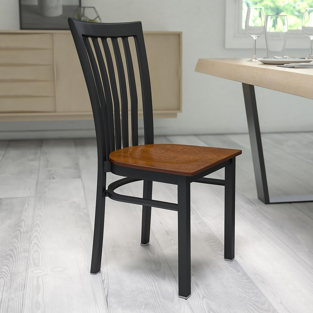Flash Furniture HERCULES Series Black School House Back Metal Restaurant Chair - Cherry Wood Seat