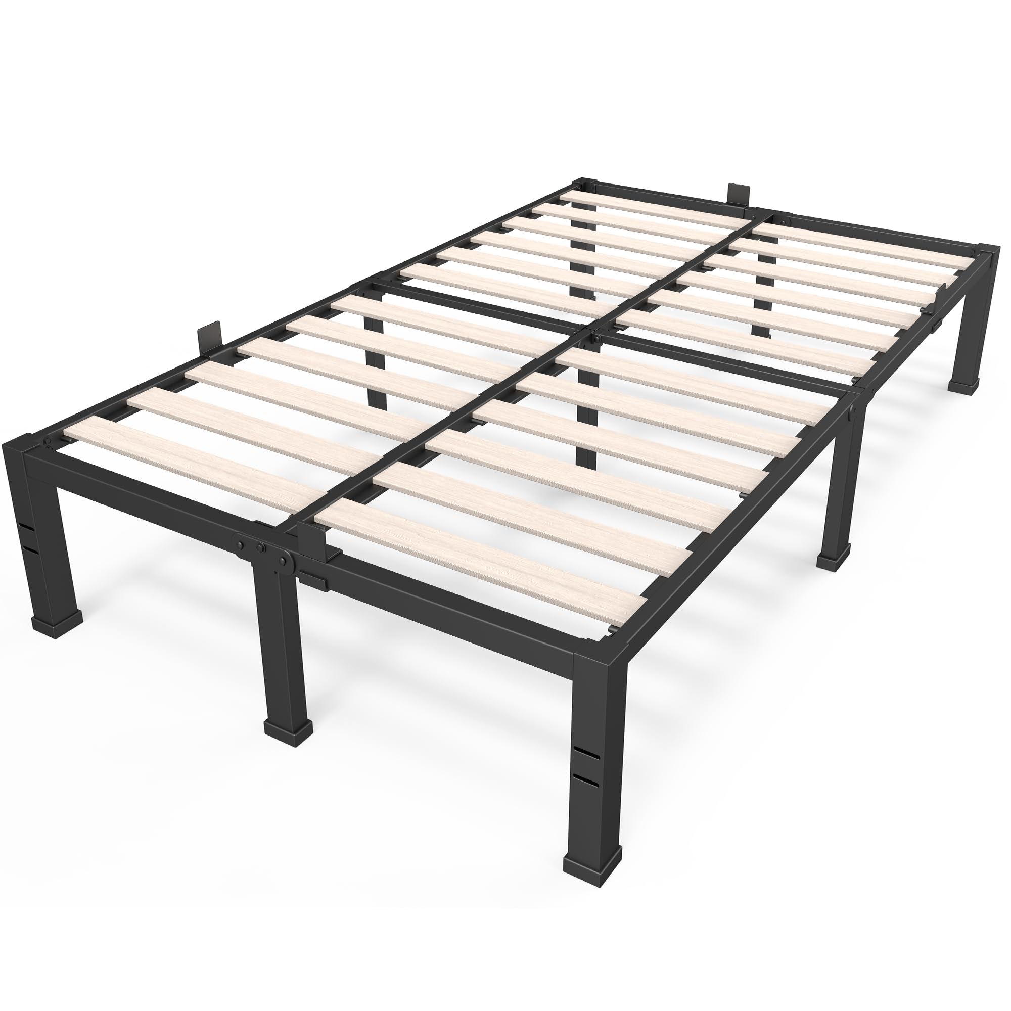 Roil 14 Inch Full Size Bed Frames With Wood Slats - 3500Lbs Heavy Duty No Box Spring Needed Platform, Mattress Stoppers Double M