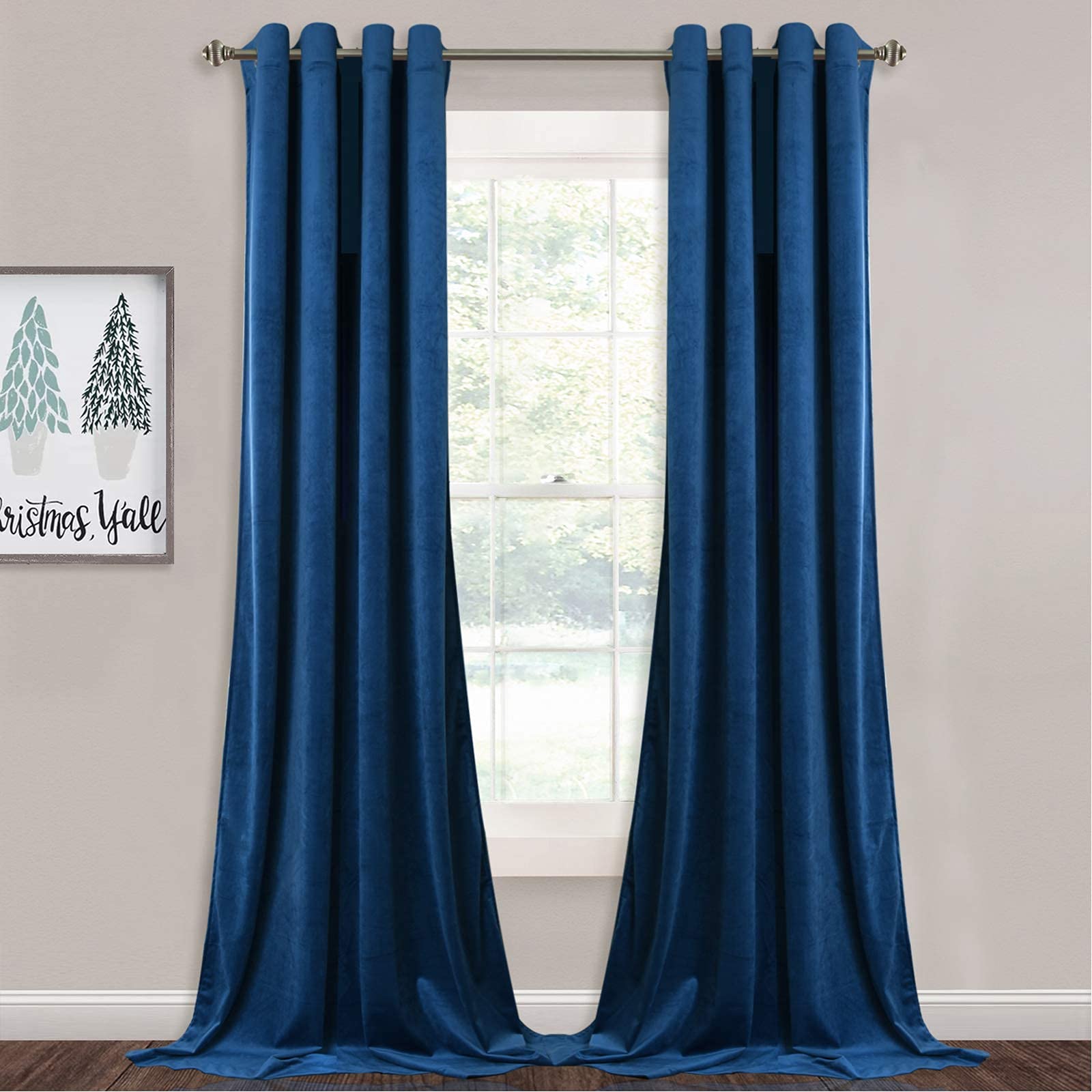 Stangh Blue Velvet Curtains Blackout - Warm Soft Velvet Curtains Thermal Insulated Privacy Panels For French Door/Parlor, Royal
