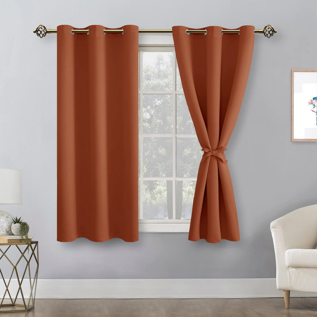 Hiasan Blackout Curtains For Bedroom - Thermal Insulated & Energy Saving Window Curtains For Living Room Fall Home Decor, 2 Drape Panels Sewn With Tiebacks, Burnt Ochre, 38 X 54 Inch