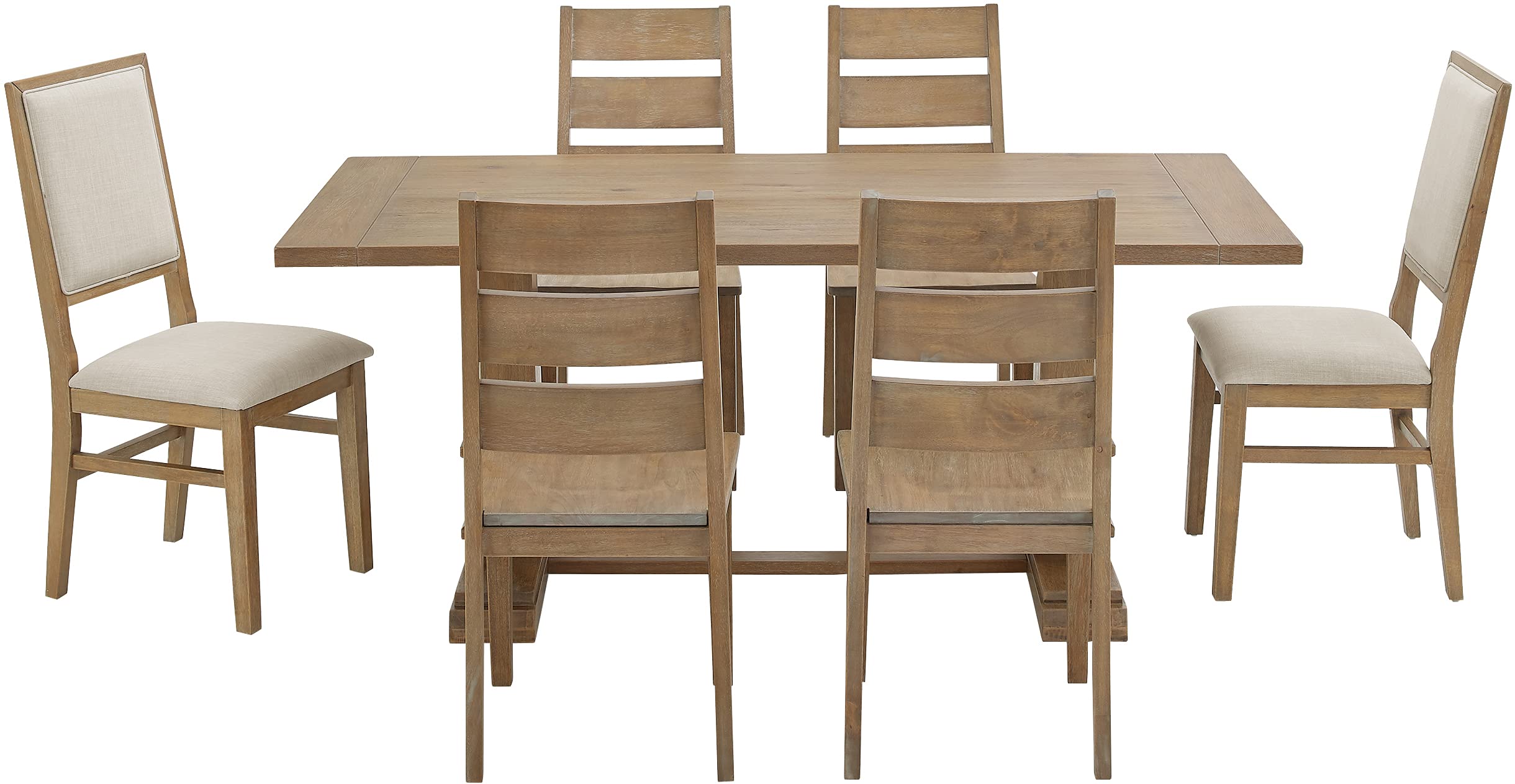 Crosley Furniture Joanna 7-Piece Modern Farmhouse Dining Table Set for 6 with 4 Ladderback and 2 Upholstered Chairs, Rustic Brown/Creme