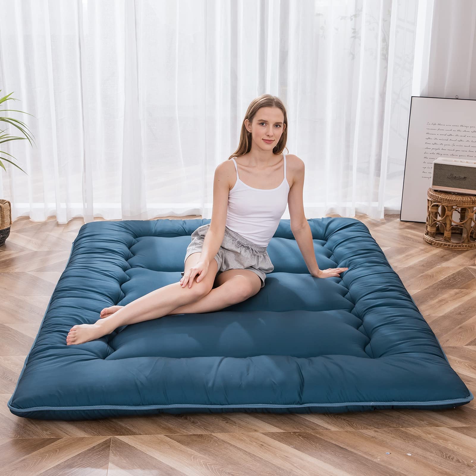 Maxyoyo Japanese Floor Mattress Futon Mattress Thicken Sleeping Pad Roll Up Mattress Floor Lounger Bed Camping Mattress Guest Ro
