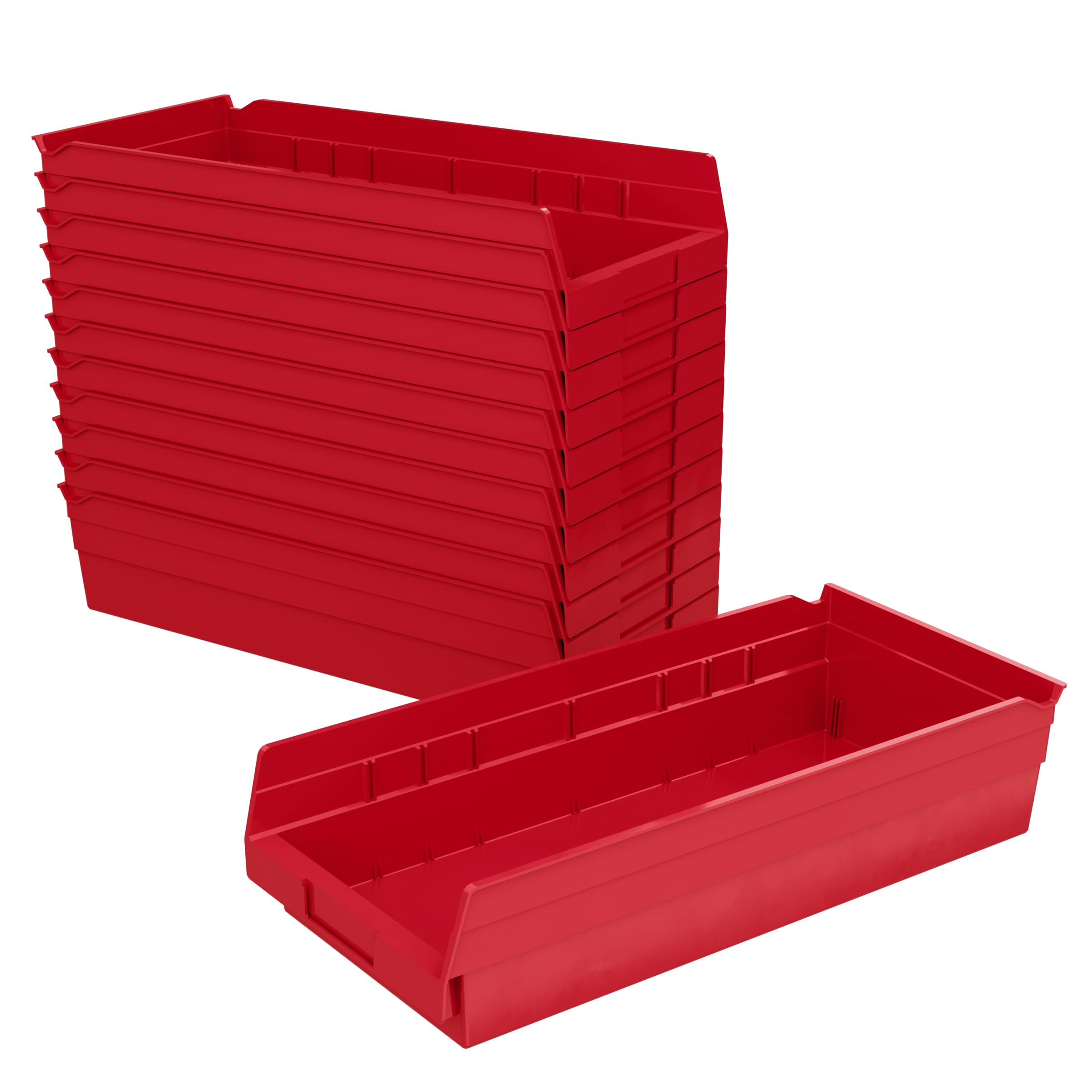 Akro-Mils 30158 Plastic Nesting Shelf Bin Box, (18-Inch X 8-Inch X 4-Inch), Red, (12-Pack)