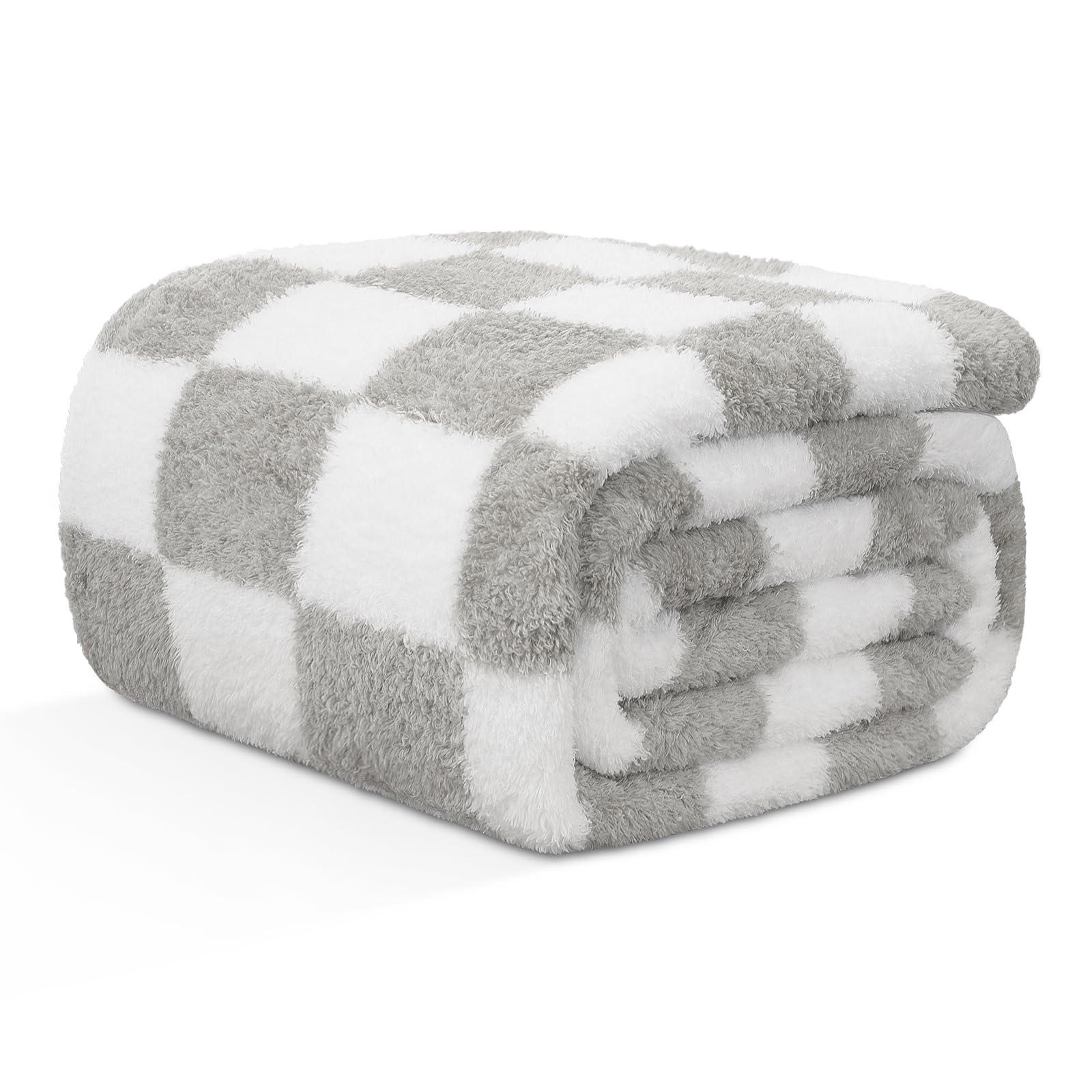 Emme Checkered Blanket Twin Size - 60'*80' Grey Soft Fluffy Warm Throw Blankets For Couch, Sofa, Chair, Bed, Camping, Picnic,