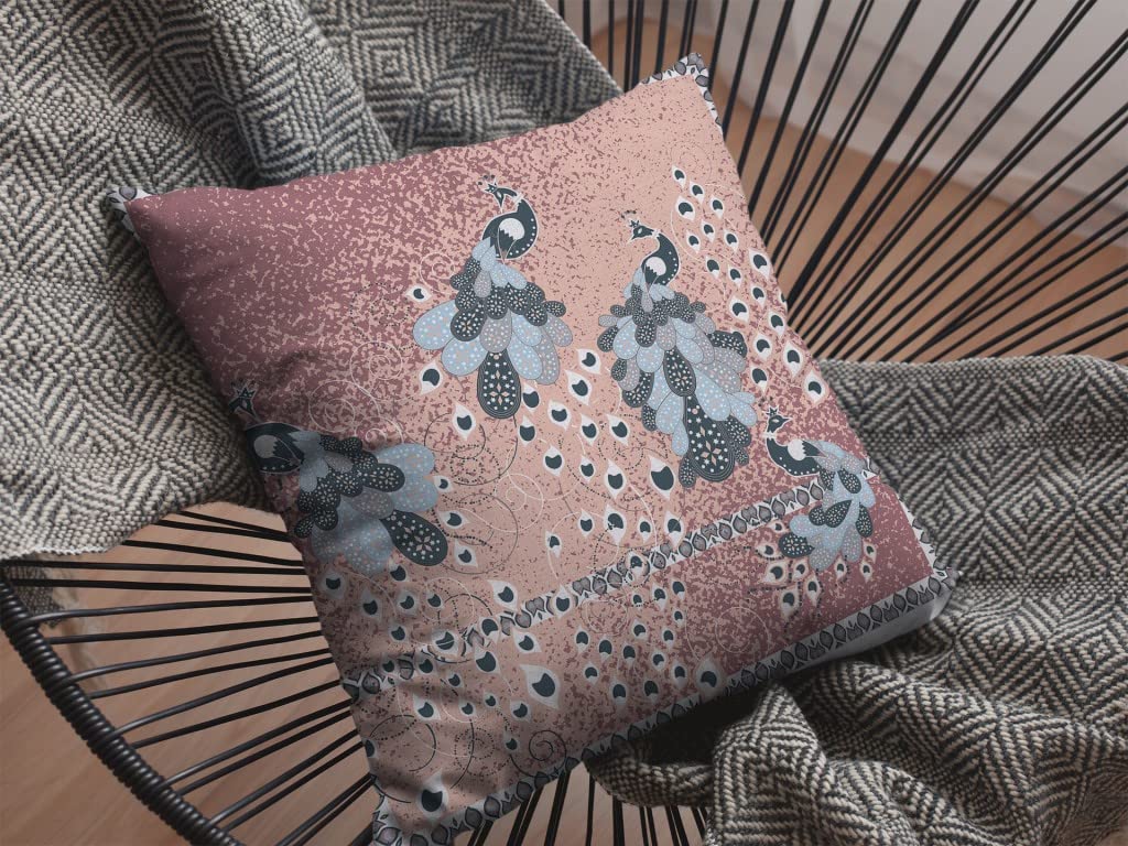 HomeRoots Blue On Muted Magenta Broadcloth 28â€ Dusty Pink Boho Bird Indoor Outdoor Throw Pillow