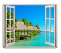 Sea View Mouse Pad Palm Trees Tropical Island Beach Nature Paradise Panoramic Picture Through Wooden Windows Scene Custom Design