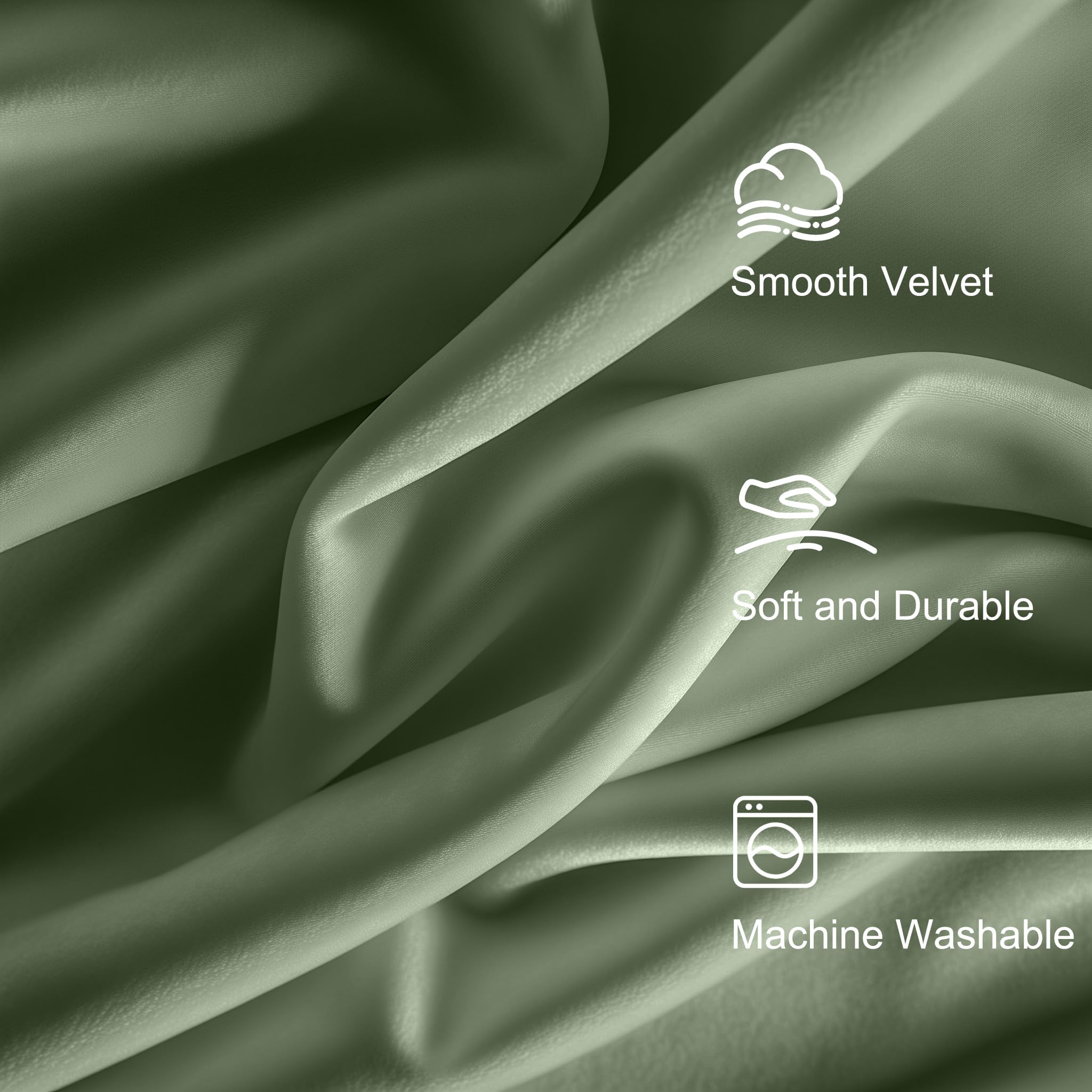 Lazzzy Blackout Velvet Curtains Green Thermal Insulated Curtains 96 Inch Long Drapes For Bedroom Living Room Darkening Window Treatments Grommet Living Room Curtains Set Of 2 Panels Sage Green