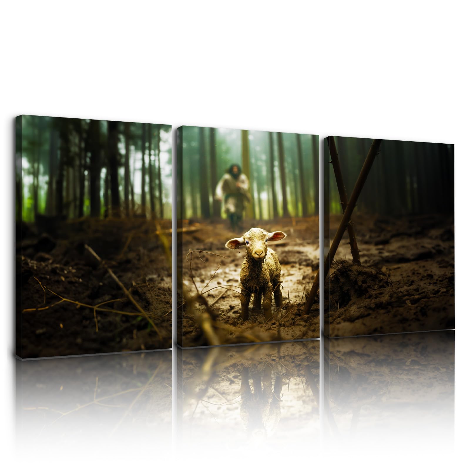 Jesus and Lamb Canvas Wall Art 60 x30  Jesus Running After Lost Lamb Picture Wall Art Canvas Print Christian Home Decor - 60  Wx
