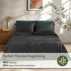 Shilucheng 6 Piece Queen Sheet Sets, Cooling Sheets, Blend Rayon Derived From Bamboo, Deep Pocket Up To 16', Breathable & Soft Bed Sheets, Hotel Silky Bedding Set, Black