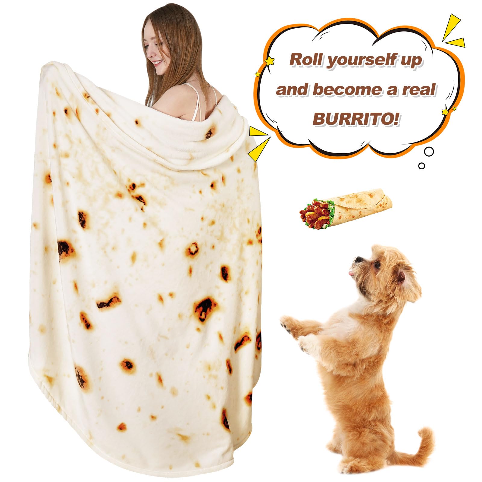 Rainbean Burritos Double Sided Blankets, Tortilla Blanket For Kids, Cool Stuff Gifts For Kids, White Elephant Gifts