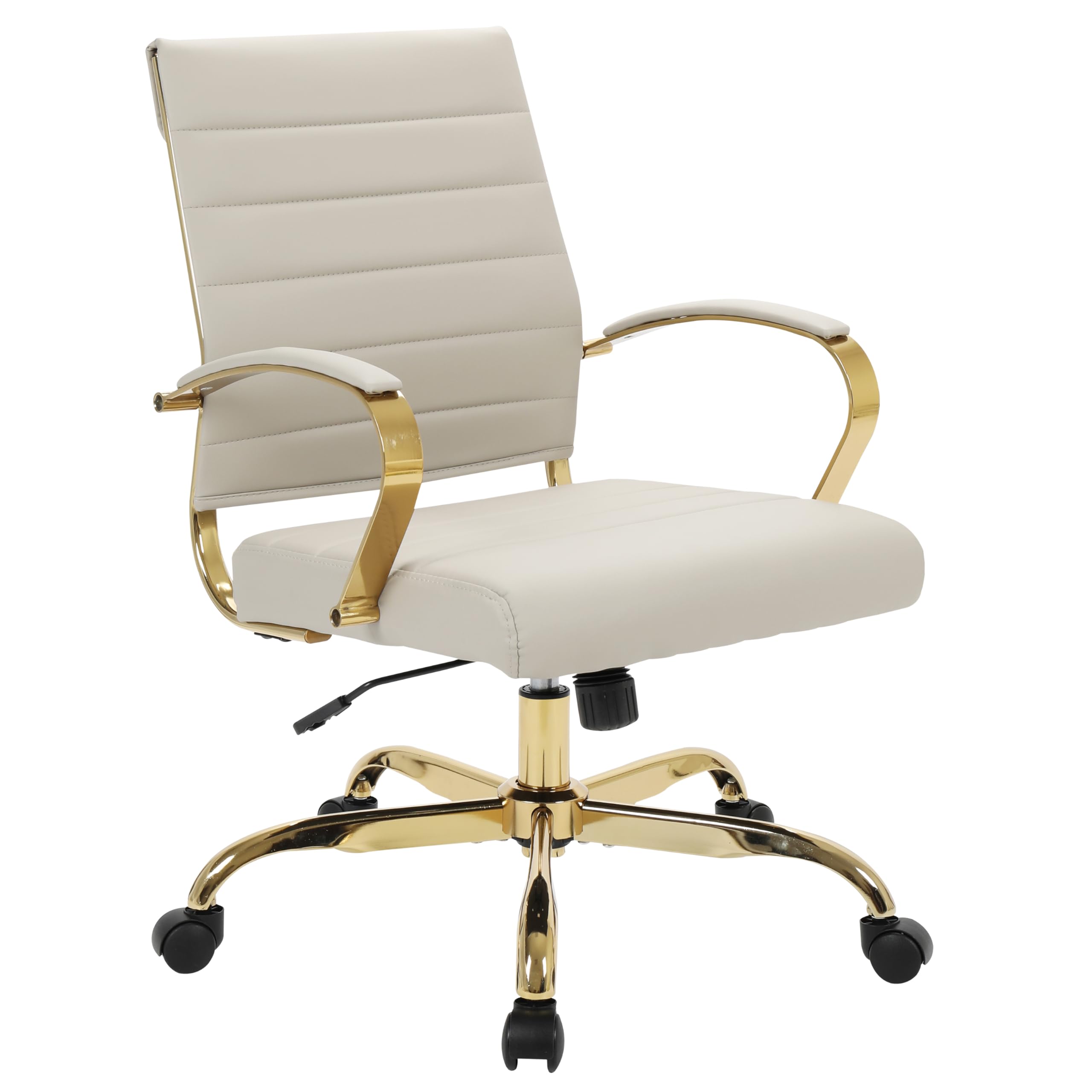 LeisureMod Benmar Tan Leather Office Desk Chair, Mid-Back Ergonomic Swivel Chair with Lumbar Support, Adjustable Height, Tilt Lo