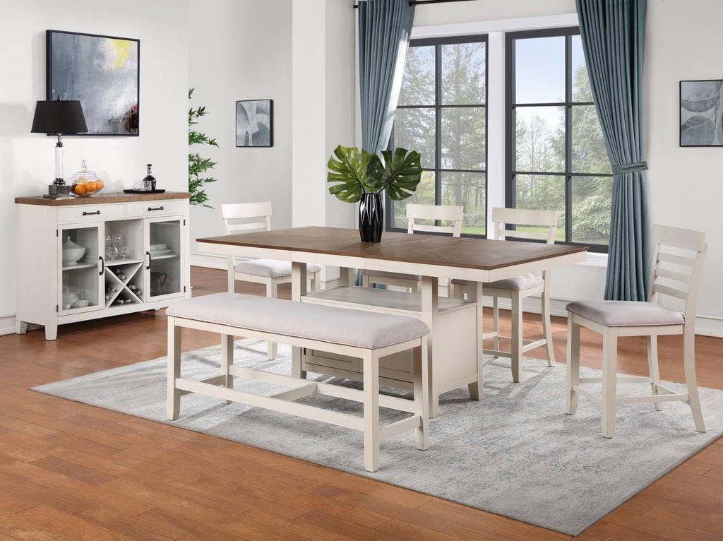Steve Silver Furniture Hyland Server-Two-Tone Milk and Honey Finish, Glass Doors, Removable Wine Rack Sideboard, 18" D x 52" W x 42" H, Brown