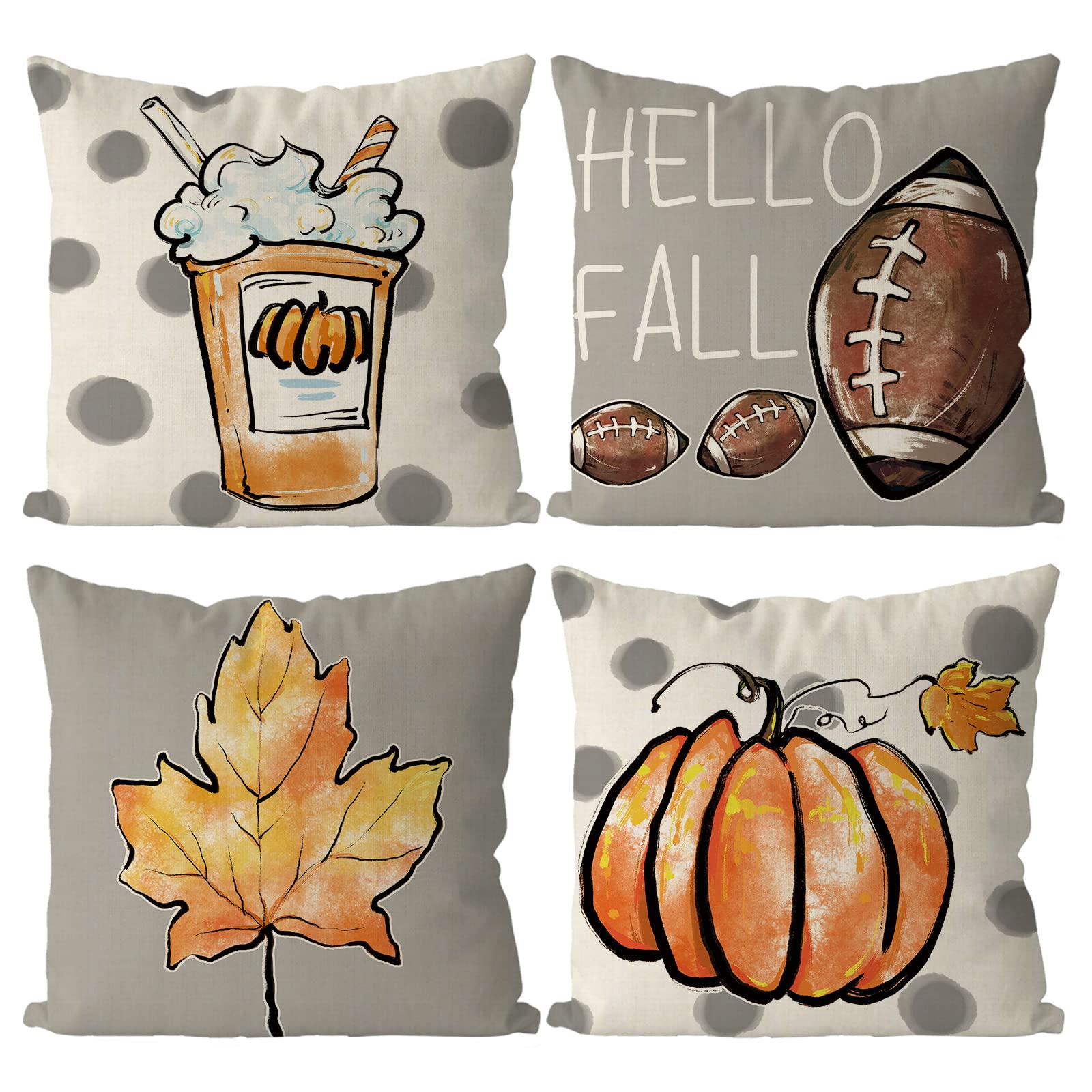 GAGEC Fall Pillow Covers 20x20 Inch Set of 4 Fall Football Pumpkin Maple Leaf Throw Pillowcase Holiday Home Decor Sofa Bedroom C