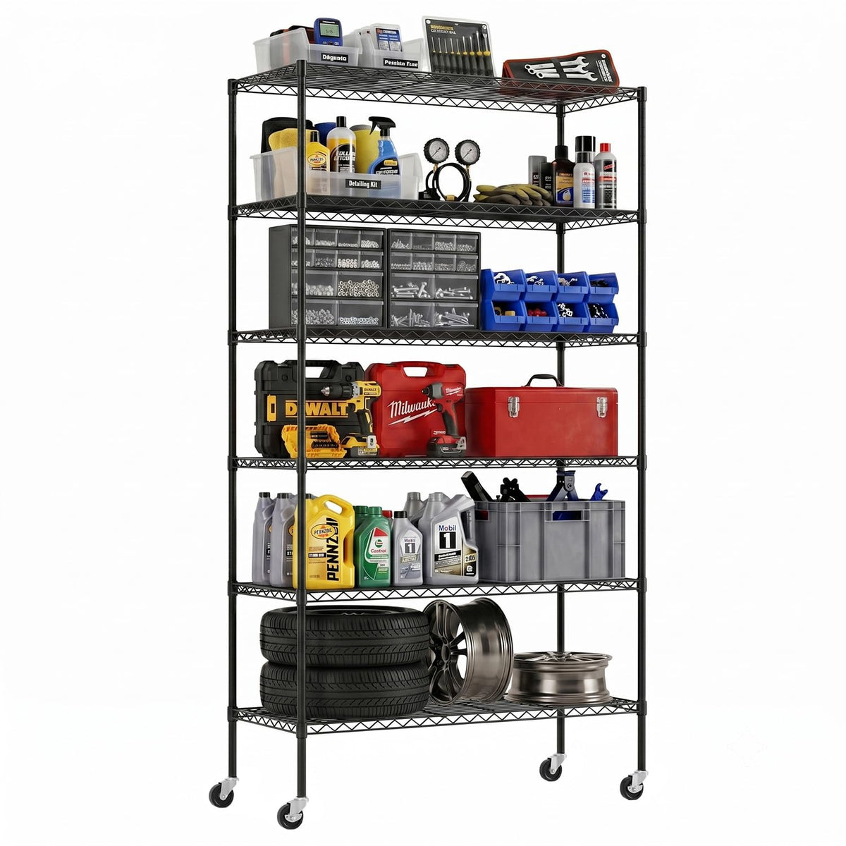 BestOffice Commercial Wire Shelving Unit Metal Shelf Casters Adjustable Layer Rack Strong Steel for Restaurant Garage Pantry Kit