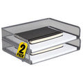 1Inthehome Stackable Side Load Letter Tray, Silver Wire Metal Mesh Paper Tray Organizer, '2 Trays'