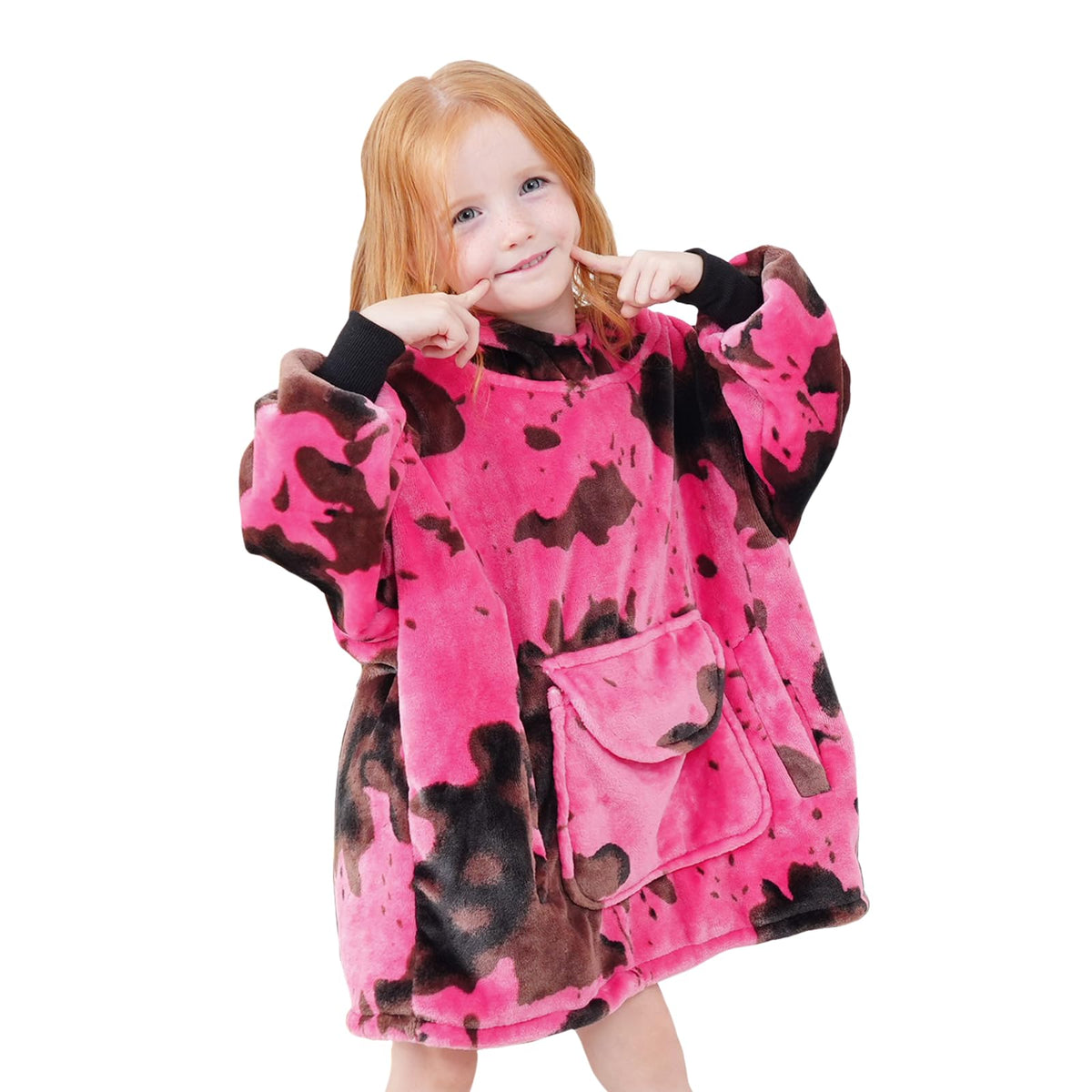 Kivee Cute Wearable Blanket Hoodie Kids Toddlers Pink Cow Print Sweatshirt Blanket With Giant Pocket Warm Cozy Cow Hooded Blanke