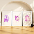 SoulAbiti Pastel Purple Seashells set of 3 Framed Wall Print 12x18 inch White Frame PlexiGlass Beach Art ready to hang for livi