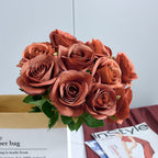 Helera 12Pcs Rust Orange Rose Artificial Flowers Faux Roses Silk Roses Orange Silk Flowers With Long Stems For Wedding Baby Show