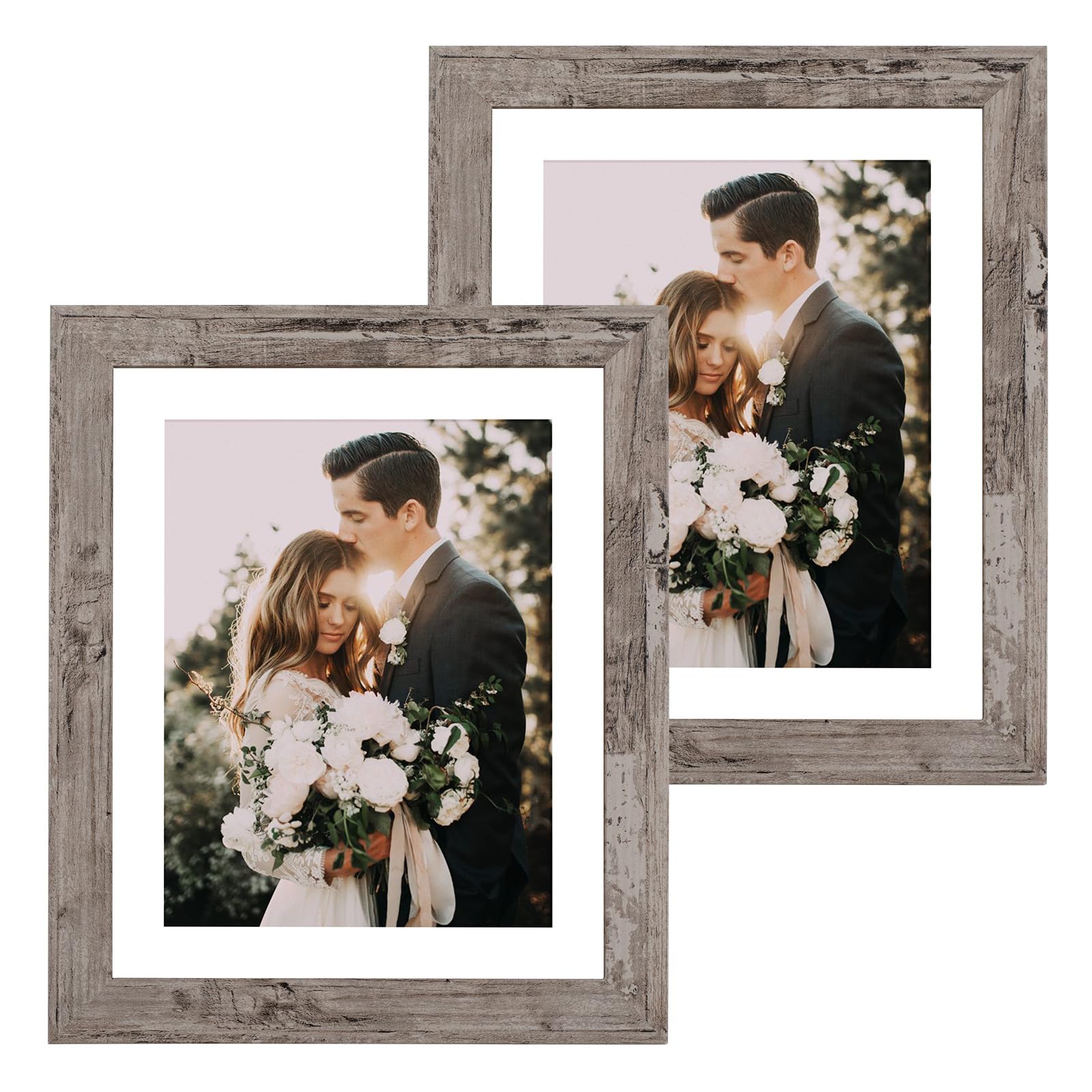 Capcillin 8x10 Picture Frame Wood Set of 2 with Glass, Display Pictures 8x10 Without Mat or 5x7 Photos with Mat, Wall Gallery Ph