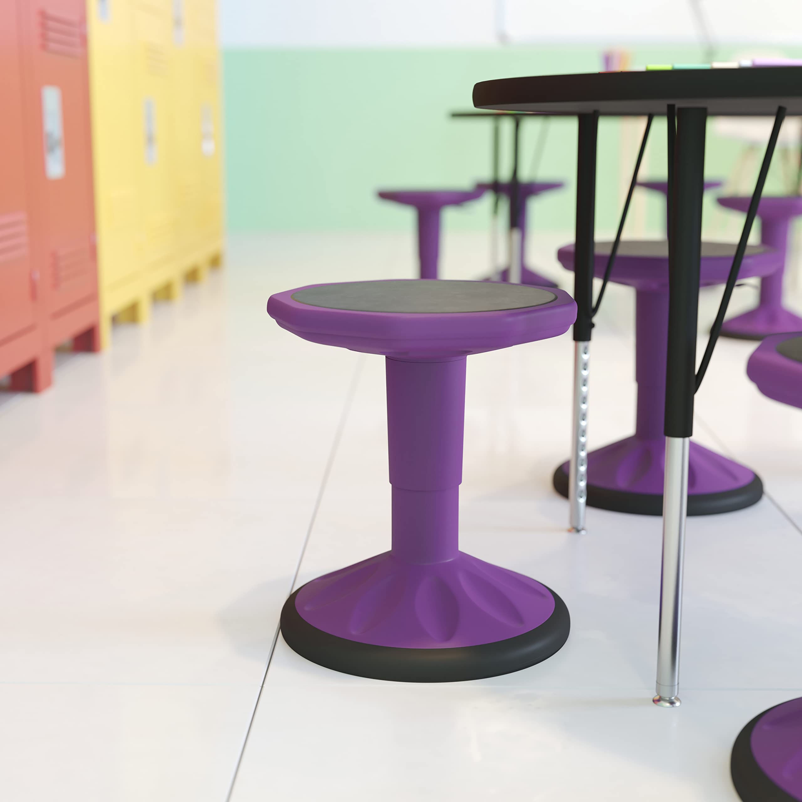 Flash Furniture Carter Adjustable Height Kids Active Stool - Flexible Purple Stool For Classroom And Home - Non-Skid Bottom - Rubberized Seat - 14&Quot; - 18&Quot; Seat Height