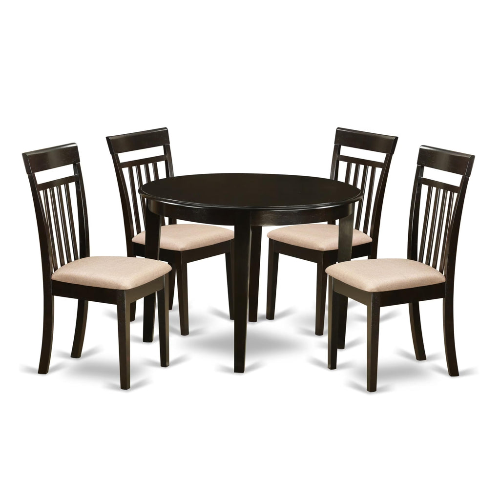 East West Furniture BOCA5-CAP-C 5 Piece Modern Dining Table Set Includes a Round Kitchen Table and 4 Linen Fabric Kitchen Dining Chairs, 42x42 Inch, Cappuccino