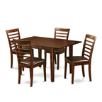 East West Furniture MILA5-MAH-LC Milan 5 Piece Set for 4 Includes a Rectangle Kitchen Table with Butterfly Leaf and 4 Faux Leather Dining Room Chairs, 36x54 Inch