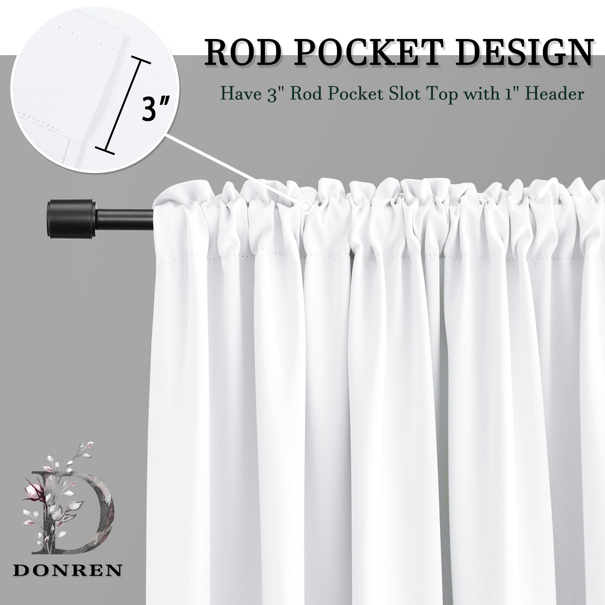 Donren Pure White Small Window Curtain Panels Room Darkening (Only Block 50% Lights) Curtain Tiers For Nursery With Rod Pocket (52 X 24 Inch,1 Pair)