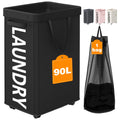 Optish 90L Rolling Laundry Basket with Wheels, 29 IN Hamper with Wheels and Removable Mesh Bag, Black Laundry Baskets on Wheels 
