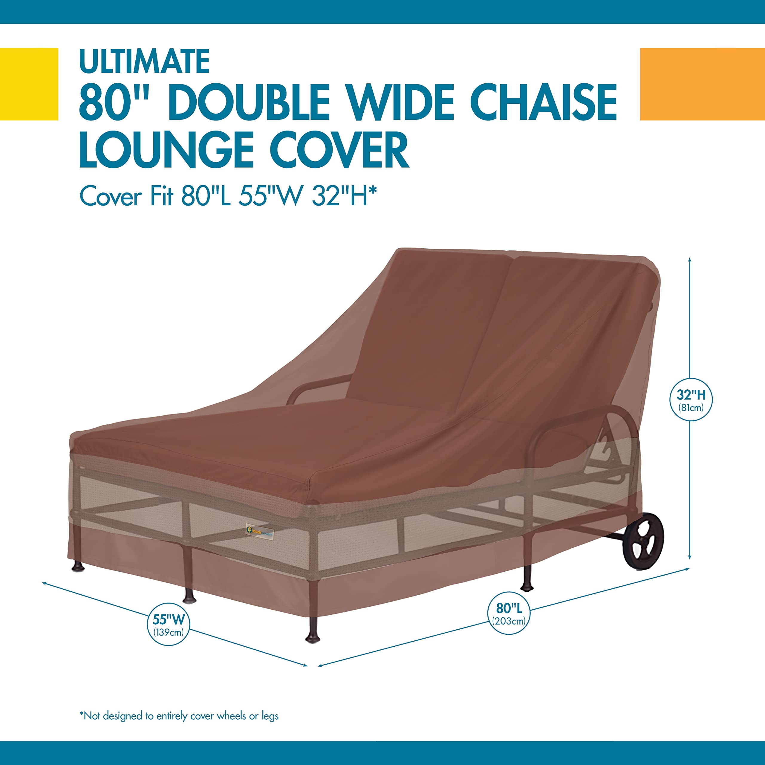 Duck Covers Ultimate Waterproof 82 Inch Double Wide Patio Chaise Lounge Chair Cover, Patio Furniture Covers