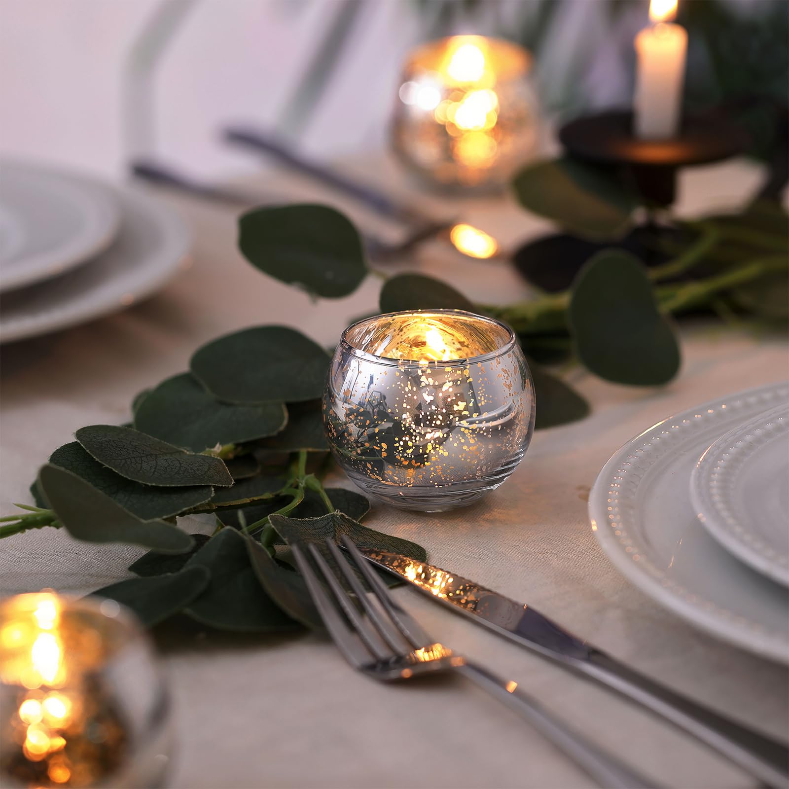 Lamorgift Silver Votive Candle Holders Set Of 12 - Mercury Glass Votives Candle Holder - Christmas Tealight Candle Holder For Ho