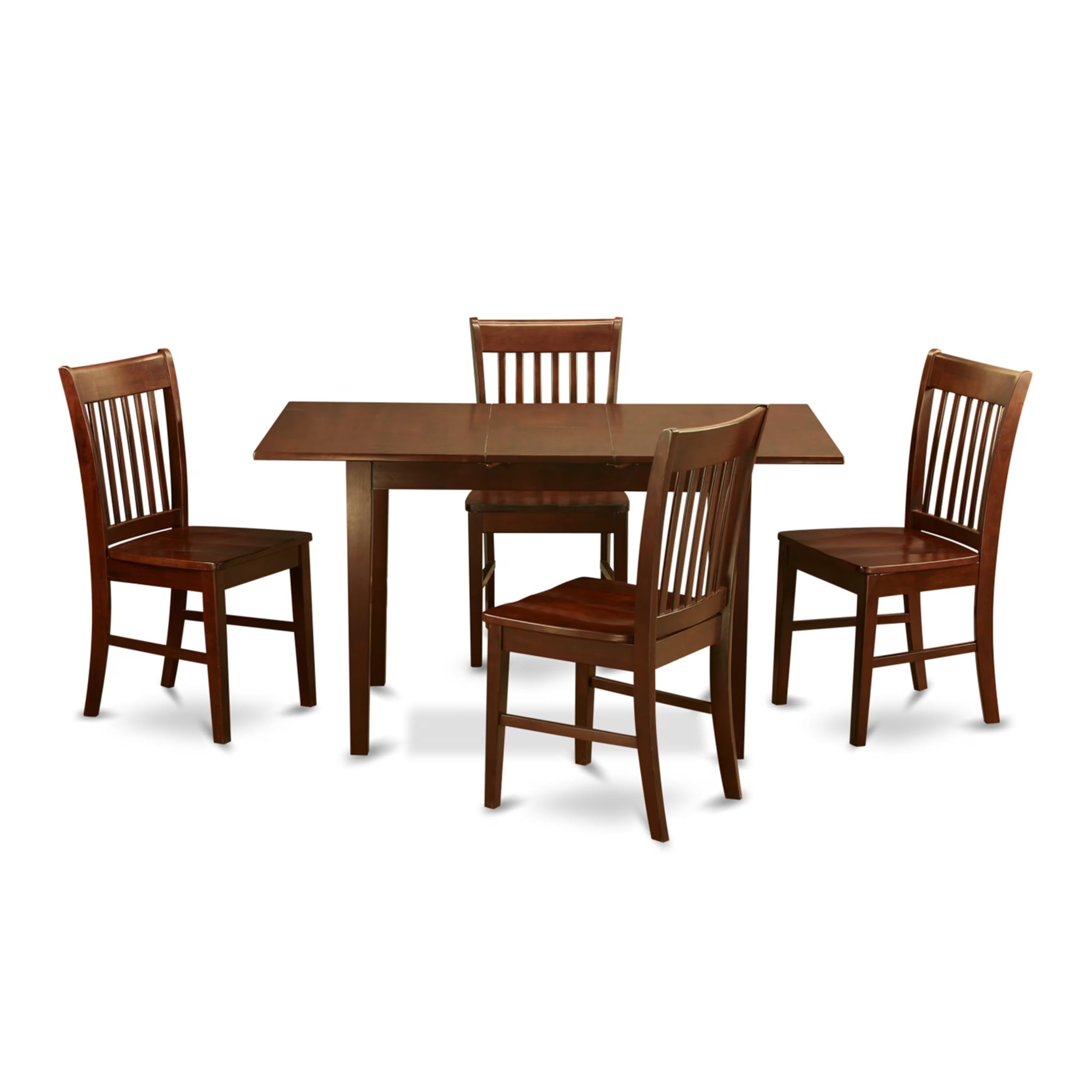 East West Furniture NOFK5-MAH-W 5 Piece Dinette Set for 4 Includes a Rectangle Dining Room Table with Butterfly Leaf and 4 Kitchen Dining Chairs, 32x54 Inch, Mahogany