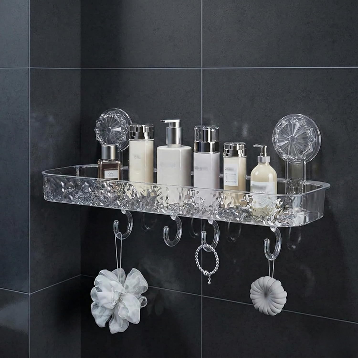 Shalvi Wall Mounted Plastic Bathroom Shelf | Bathroom Organiser Without Drill | Storage Rack | Plastic Wall Mounted Self Adhesiv
